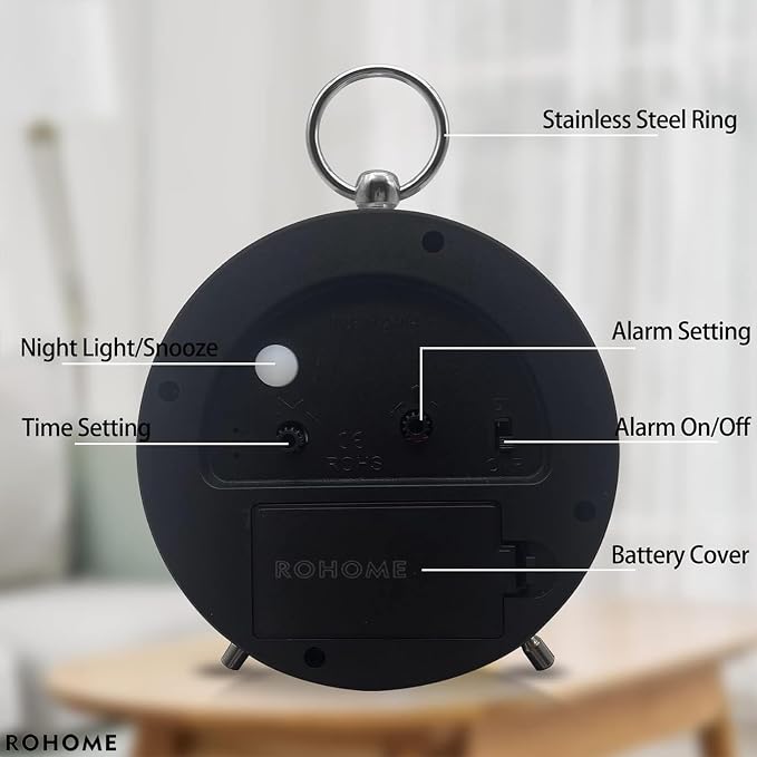 Rohome Small Alarm Clock with Night Light, Silent Quartz Movement, Non-Ticking, Decorative, Wall Hanging, for Bedside Table, Desk, Kitchen, Bedroom, Shelf, Nightstand, Office (Yellow)