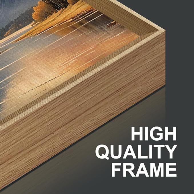 FWIEXA Fall Mountain Framed Canvas Wall Art Set, Autumn Pine Tree Forest Modern Wall Decor, Grassland River Artwork, Woodland Landscape Scenery Prints for Living Room, Office - Size 16"x24"x3