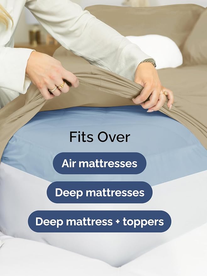Extra Deep Twin Sheet Set - 4 Piece Breathable and Cooling Sheets - Hotel Luxury Bedding for Women, Men, Kids & Teens - Easy & Secure Fit - Soft, Wrinkle Free and Comfy - Extra Deep Pockets - Beige