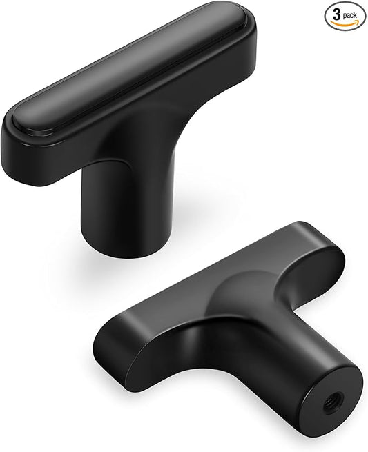 Lardmon 3 Pack Matte Black Cabinet Knobs Drawer Knobs Modern Single Hole Cabinet Pulls Solid Cabinet Handles Drawer Pulls Heavy Duty Kitchen Cabinet Hardware for Dresser Cupboard Wardrobe