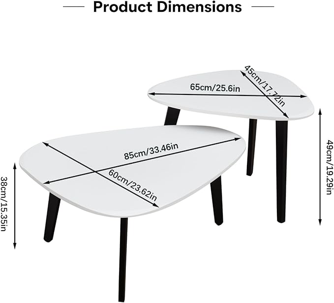 Nesting Coffee Table Set of 2-Mid Century Modern Wooden Coffee Table,Guitar Pick Stacking Tables with Solid Wood Legs,Small Coffee Tables for Small Spaces,Living Room,Apartment (White)