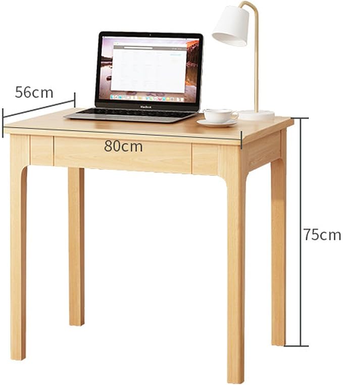 Solid Wood Desk with Drawers, Mid Century Modern Home Office Writing Desk, Vintage Computer Desk with Storage for Living Room, Bedroom(80x56x75cm, Natural)