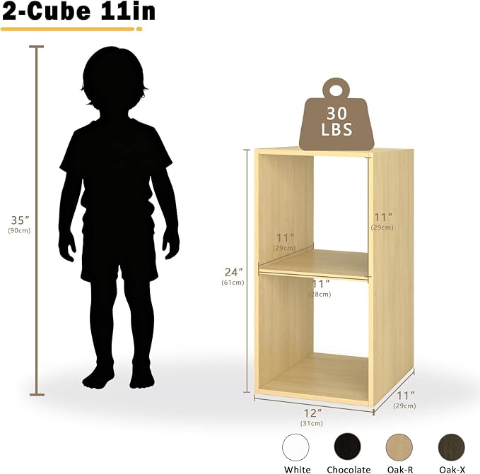 Endearing Limons【2026 Wooden 2 Cube Shelf Storage Organizer with Anti-Tipping Kits + Reversible Open Back Solid Panel Bookcase (11 x 11 Unit Cell Oak)
