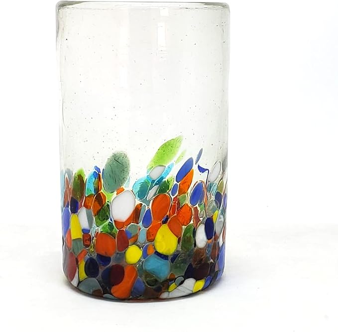 Clear & Confetti 14 oz Drinking Glasses (set of 6), Recycled Glass, Lead-free, Toxin-Free (Drinking)