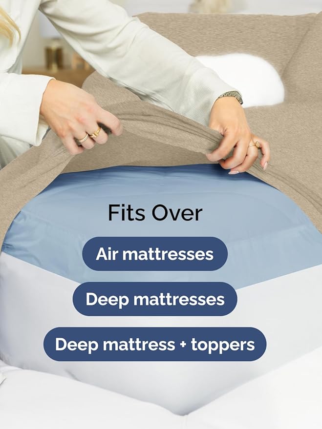 Extra Deep Cal King Sheet Set - 6 Piece Breathable and Cooling Sheets - Hotel Luxury Bedding for Women, Men, Kids & Teens - Easy Secure Fit - Soft & Wrinkle Free - Extra Deep Pockets - Heathered Beige