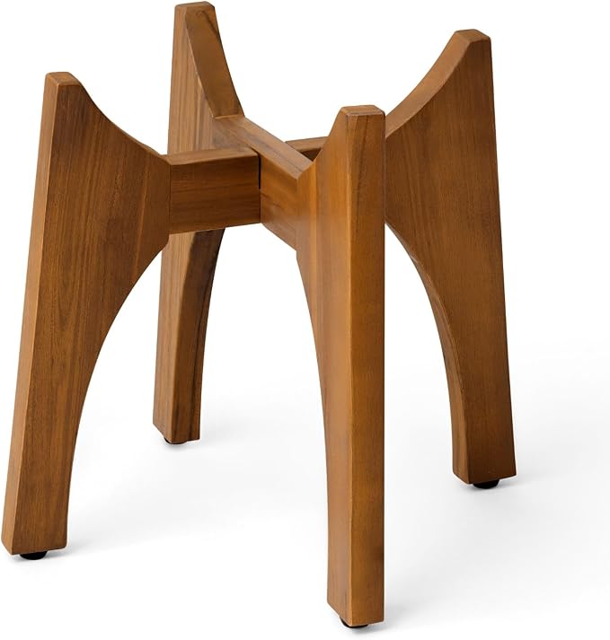 KUTE NEST 13" H x 14.8" W Acacia Solid Wood Plant Stand, Mid Century Plant Holder for Outdoor & Indoor Use, Ideal for Corso & Arco Planter, Walnut Finish for Modern Home (Walnut, High - Small)