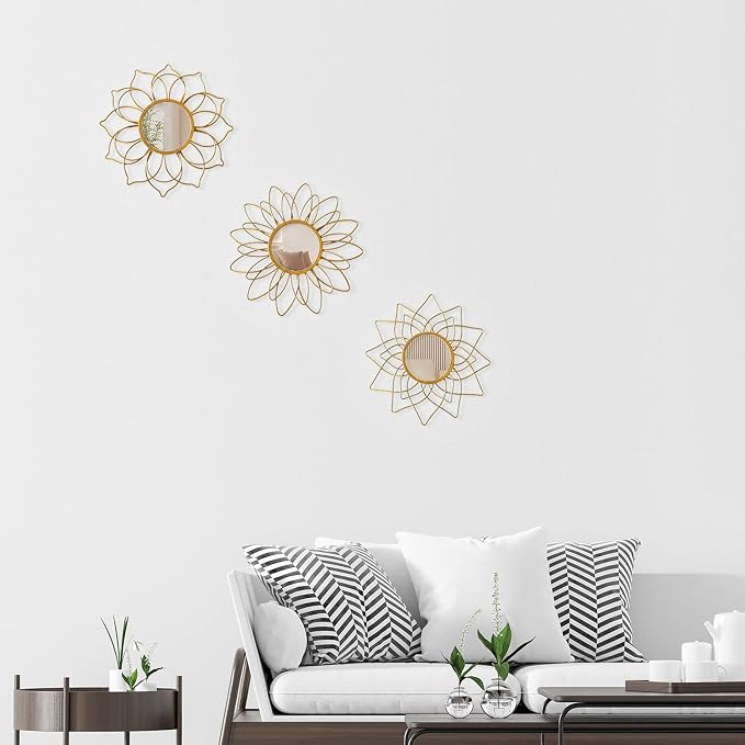 Champagne Gold Round Mirrors for Wall Pack of 3 - | 9 inch Decorative Mirrors for Valentine Wall Decor& Vintage Room Decor | Circle Mirror Modern Valentine Gifts for Women & Moms