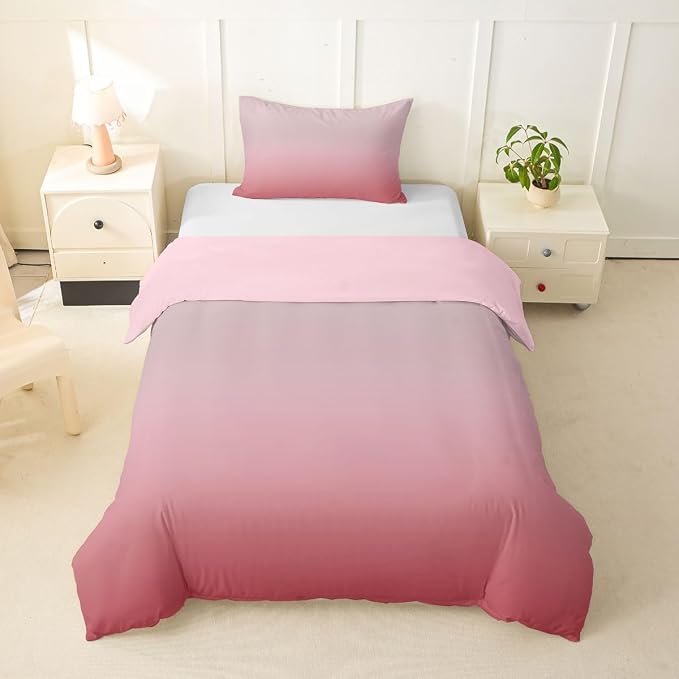 Erosebridal Ombre Blush Pink Comforter Cover Twin Girly Pastel Pink Duvet Cover for Kids Teens Princess Gradient Bedding Set Aesthetic Dreamy Bed Set with Zipper