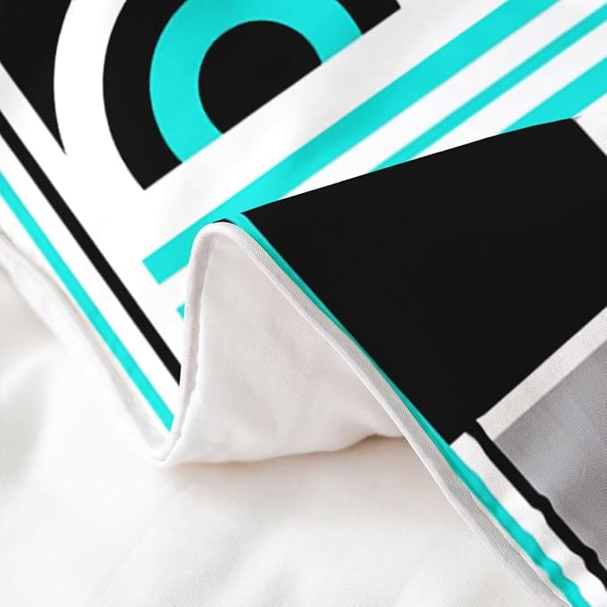 Erosebridal Art Deco Mid Century Duvet Cover Set Retro Modern Abstract Geometric 100% Cotton Comforter Cover Black and White Teal Circles Stripes Queen Bedding Sets, Contemporary Bed Sets
