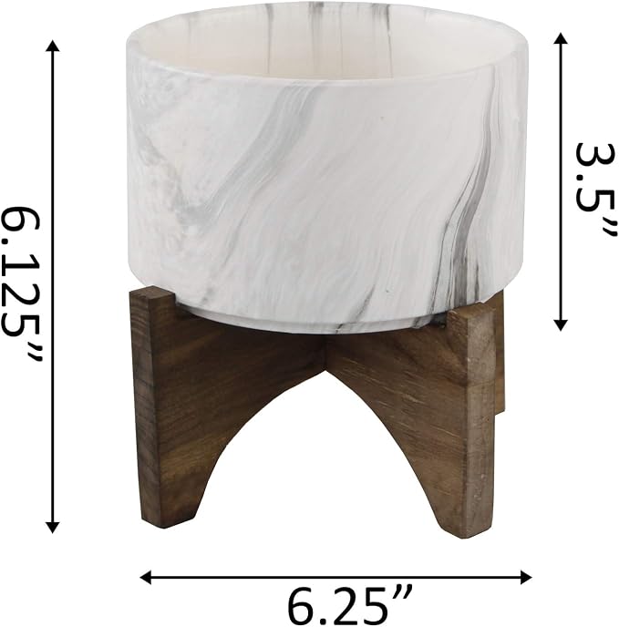 Flora Bunda Mid Century 5 inch Marble Finish Ceramic on Wood Stand
