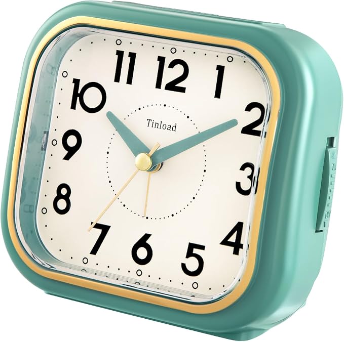Tinload 4.3" Vintage Retro Analog Alarm Clock, Super Silent Non Ticking Clock with Manual Light, Snooze, Battery Operated, Simply Design, for Living Room, Bedroom, Bedside, Desk(Green-V2)