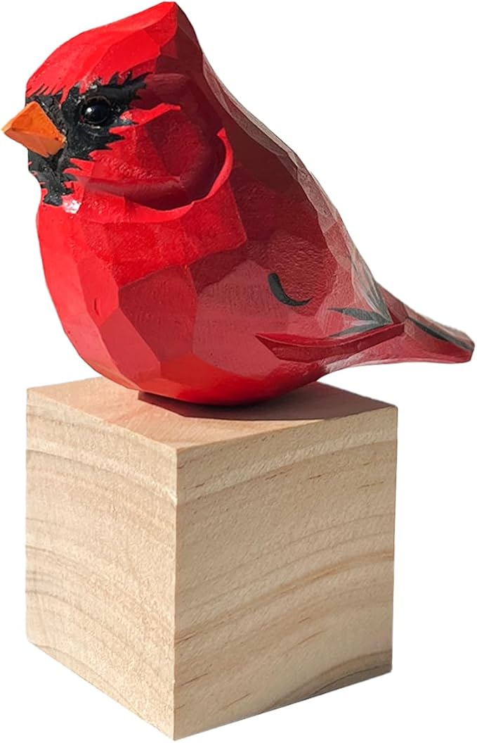 H&Zebrabro Hand Carved Bird Figurines, Hand-Painted Sculpted Wooden Birds, Wood Bird Sculptures for Home Decoration, Hand Crafted Life Like Bird Statues, Ideal Gifts for Bird Lovers (Cardinal)