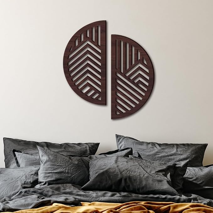 Hollow Round Wood Art Wall Decor, Modern Vintage Wooden Round Wall Sculptures, Half Round Wall Decor Hanging Abstract Panel 3D Geometric Wood Wall Art Decor for Home Office Living Room Bedroom (Brown)
