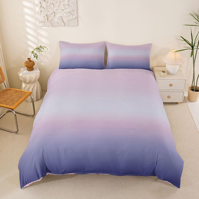 Erosebridal Pink and Purple Bedding Set Full Modern Ombre Duvet Cover for Kids Teens Abstract Rainbow Comforter Cover Watercolor Artwork Bed Set with Zipper