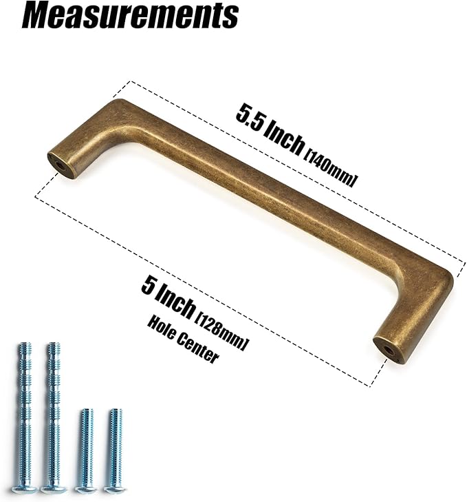 Goo-Ki Antique Brass Cabinet Pulls with 5''(128mm) Hole Centers, Retro Style Zinc Alloy Cabinet Handles for Dresser,Wardrobe,Cupboard- 6 Pack