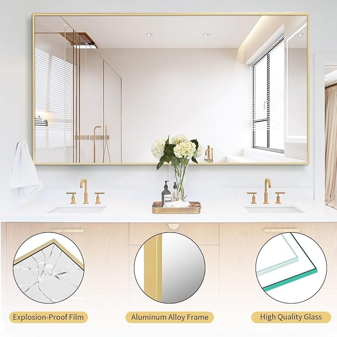 Koonmi 78"x35" Floor Mirror Full Length, Bedroom Floor Body Mirror with Stand, Large Gold Mirror, Leaning, Standing or Hanging Horizontally/Vertically