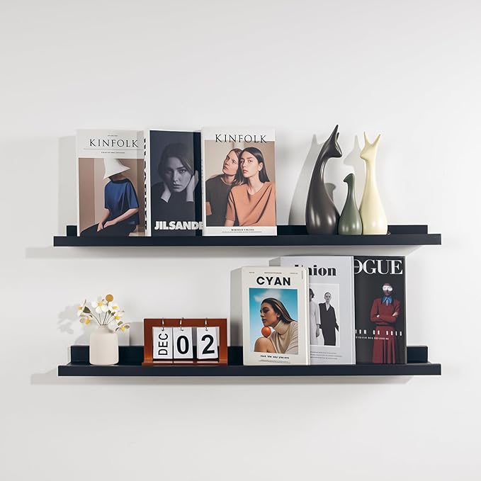 NEXHOME PRO Floating Shelves for Wall Set of 2,36 Inches Picture Ledge Shelf, Kids Bookshelf Wall Mounted for Living Room Bedroom Bathroom Kitchen, Easy Install,Black