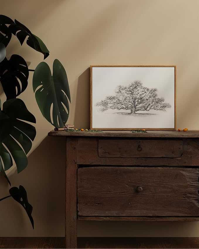 ARPEOTCY Framed Canvas Wall Art, Vintage Wall Decor, Retro Sketch Tree of Life Pictures for Bedroom Bathroom Living Room, Rustic Cottagecore Farmhouse Black White Neutral Decorations, 12x16inch