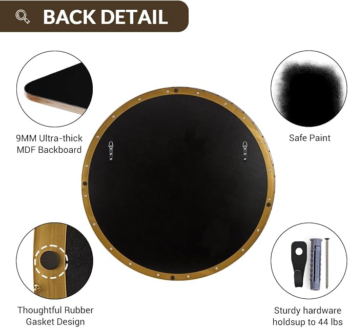 ANDY STAR Round Gold Mirror, 28 Inch Brass Round Mirror, Brushed Brass Bathroom Mirrors for Over Sink, Decorative Wall Mirrors, 1 Inch Deep Set Design, Ideal for Home Remodel, Hanging or Leaning