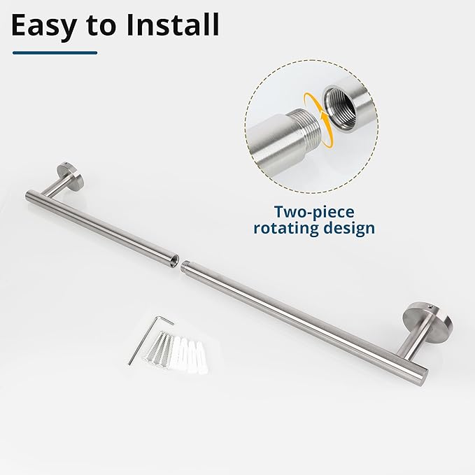 SAYAYO Brushed Nickel Towel Bar for Bathroom, 24 Inch Towel Rack Towel Rod Towel Holder Wall Mount SUS304 Stainless Steel (21 Inch Hanging Length)
