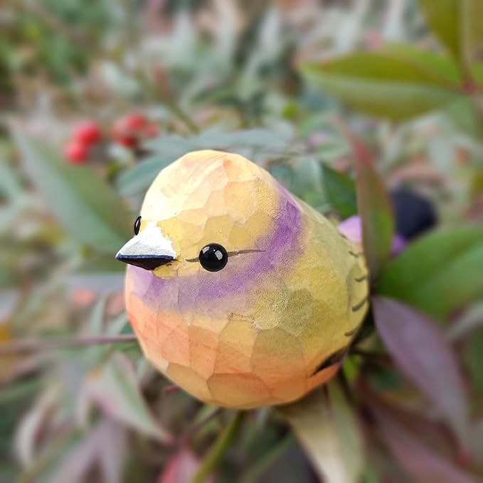 Bird Figurines Hand Carved Painted Wooden Statues for Home Decor, Gift for Bird Lovers,Housewarming, Birthday, Christmas, Anniversaries (NO.10-Rainbow Sparrow)