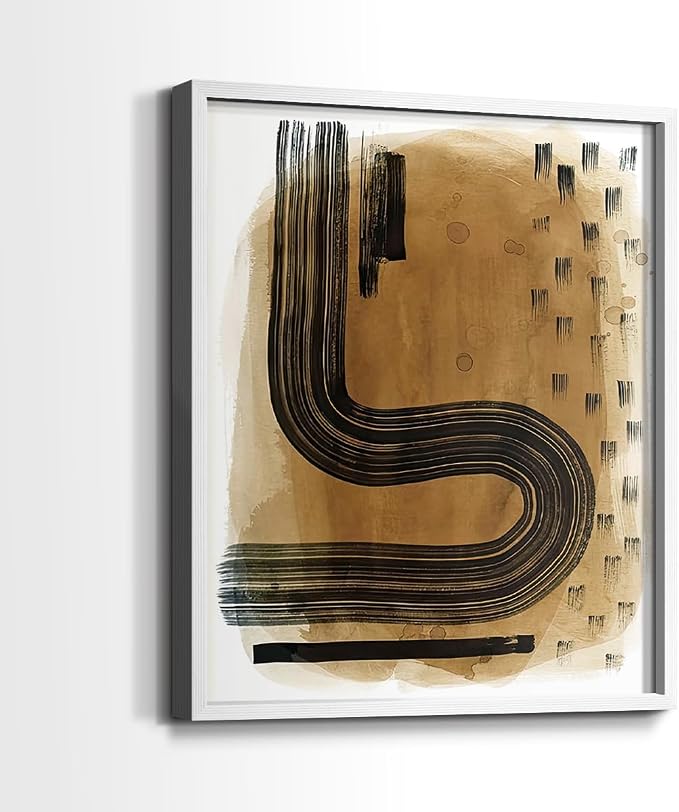 Renditions Gallery Set of 2 Peel & Stick Framed Prints, Abstract Wall Art, Hand Drawn Ink Curves Wall Decor, Re-Stickable - Ready to Hang - 8"x10" - White Frame LT588