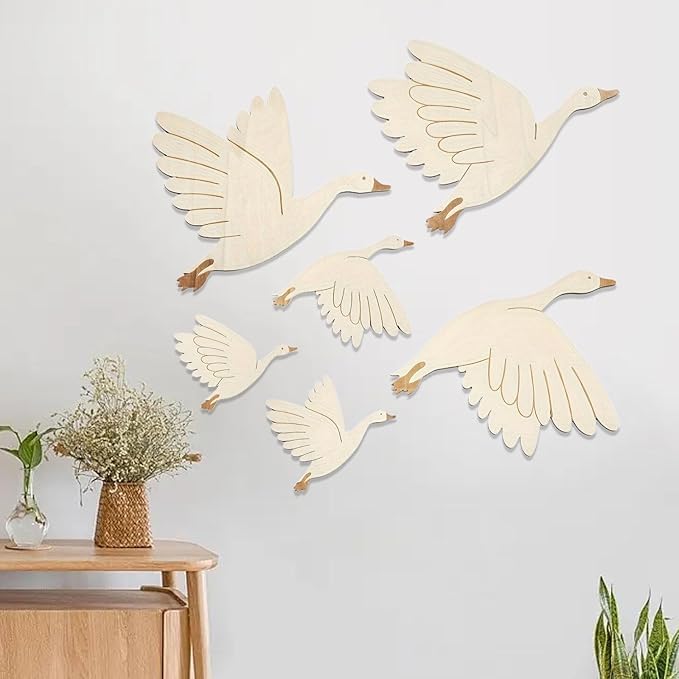 6Pcs Wooden Bird Wall Art, Folk Art, Wall Hanging Crafts, Modern Ornament Flying Bird for Bedroom Home Farmhouse Kitchen