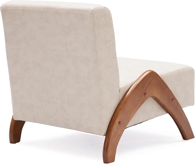 Oversized Accent Chair, upholstered armless mid Century Modern Living Room Chair with Wooden Legs for Bedroom/Office/Cafe, Faux Leather Ivory