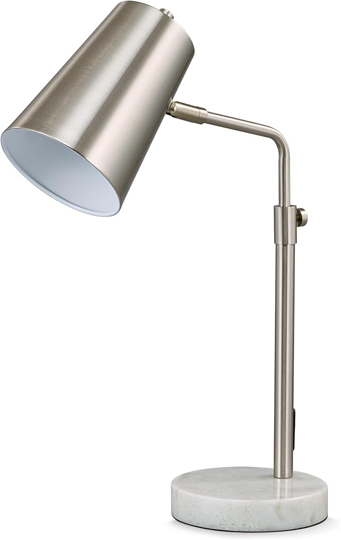 VONLUCE 20" Desk Lamp with LED Bulb, Metal Table Lamp Marble Base, Mid Century Modern Reading Lamp Office, Industrial Task Lamp Work Lamp for Reading Bedroom, Nickel