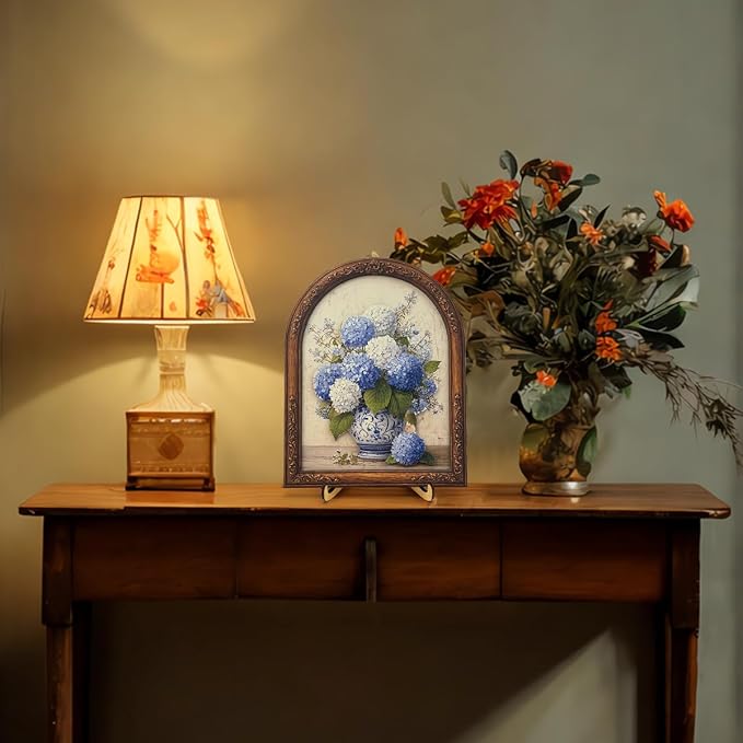 3D Vintage Hydrangea Floral Desk Decor Sign, Boho Vintage Flowers Framed Wall Art Sign for Home Bedroom Living Room Desk Wall Shelf Farmhouse Decor 8x10 Inch