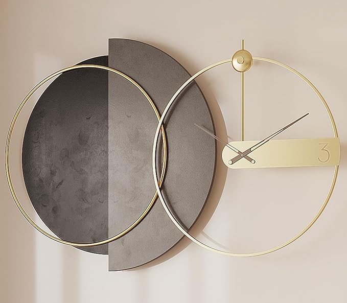 Mid Century Modern Large Gold Silent Wall Clock Non Ticking for Living Room, 43"X27.5" Giant Decorative Round Black Clock for Wall, Big Unique Metal Fancy Clock Wall Decor for Bedroom Entryway