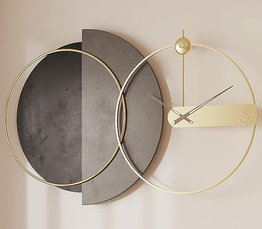 Mid Century Modern Large Gold Silent Wall Clock Non Ticking for Living Room, 43"X27.5" Giant Decorative Round Black Clock for Wall, Big Unique Metal Fancy Clock Wall Decor for Bedroom Entryway