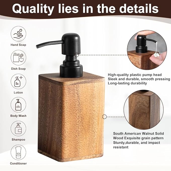 Solid Wood Lotion Jars, Push-Type Dispensing Bottles, Hand sanitizer Shower Gel Storage Jars (7oz/200ml)