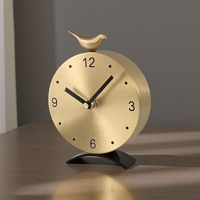 Brass Creative Clock - Silent Non-Ticking Desk Clock, Elegant Home & Office Decorative Clock, Vintage Brass Table Clock, Gift Idea for Housewarming & Birthday