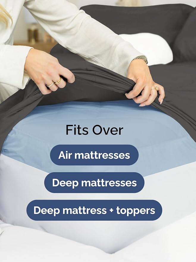 Extra Deep King Sheet Set - 6 Piece Breathable and Cooling Sheets - Hotel Luxury Bedding for Women, Men, Kids & Teens - Easy & Secure Fit - Soft, Wrinkle Free and Comfy - Extra Deep Pockets - Charcoal
