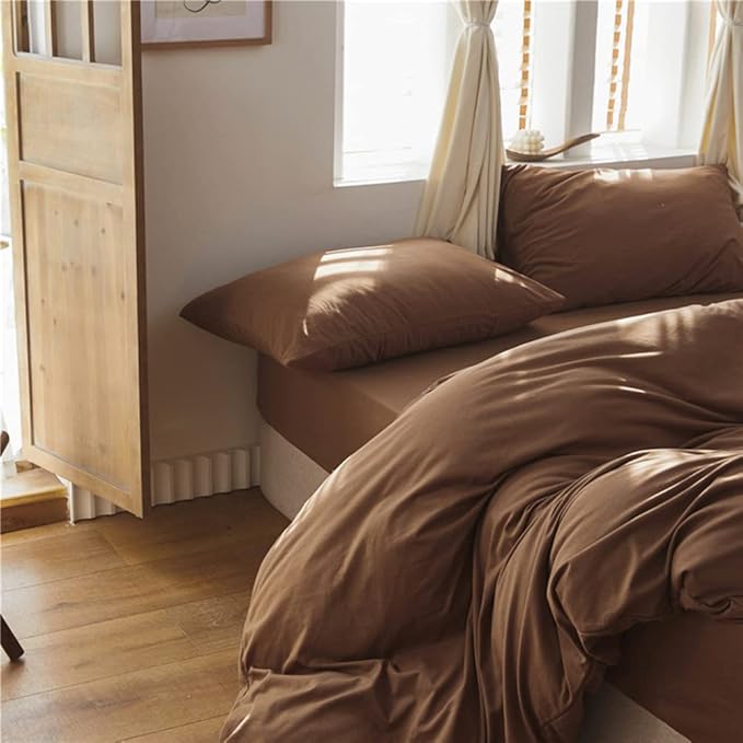 Omelas Brown Duvet Cover Full Size Chocolate Mocha Coffee Solid Color Plain Bedding Set Simple Modern Soft Microfiber Rustic Comforter Covers with Zipper Closure Corner Ties Gifts for Women Men,