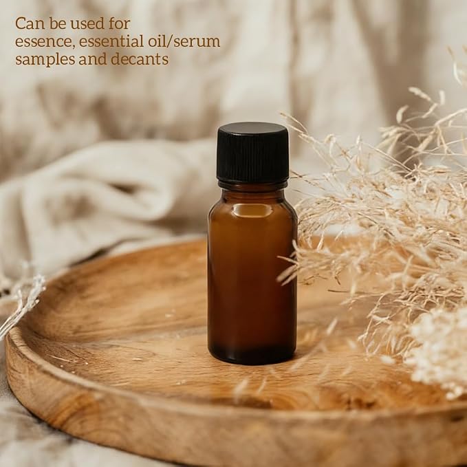 6Pcs Amber Glass Essential Oil Bottles with Orifice Reducer and Black Cap Empty Cosmetic Perfume Aromatherapy Storage Container Vial Pots Portable Refillable size 10ml/0.33oz