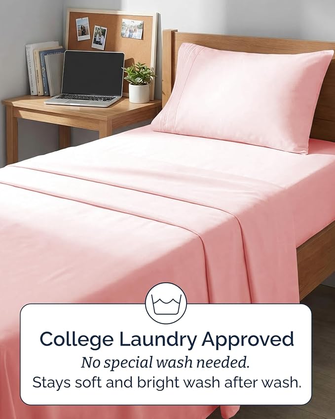 Twin XL Size 3 Piece Sheet Set - Comfy Breathable & Cooling Sheets - Hotel Luxury Bed Sheets for Women & Men - Deep Pockets, Easy-Fit, Soft and Wrinkle Free Sheets - Baby Pink Oeko-Tex Bed Sheet Set