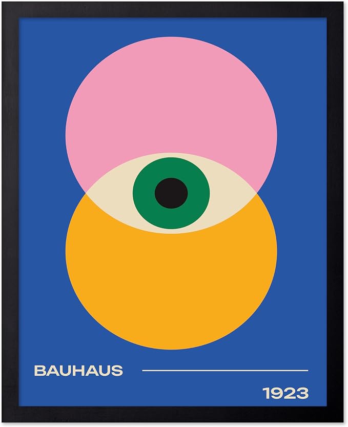 Poster Master Bauhaus Poster - Eye Print - Layered Circles ART - Graphic Design - Geometric Style - Chic Boho ART - Mid Century Modern - Living Room or Bedroom Decor - 11x14 Black Framed