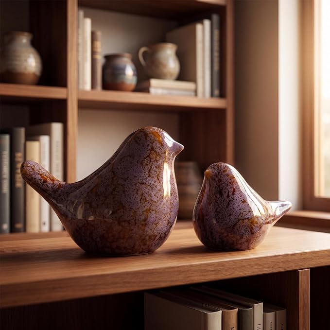 statueBird Statues, Modern Home Decor, Suitable for desks, Bookshelves, bedrooms, Living Rooms, cabinets, and Fireplace Mantel Decorations. Ceramic Animal Statues. (Purple;)