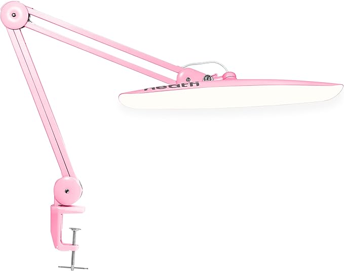 Neatfi XL Nail Desk Lamp with Clamp, 2200 Lumens, 20-Inch Wide Head, Dimmable 4 Levels, 3 Color Modes 3000K–6000K, LED Task Light for Manicure Table, Crafts, Workbench, Office (CCT, Pink)
