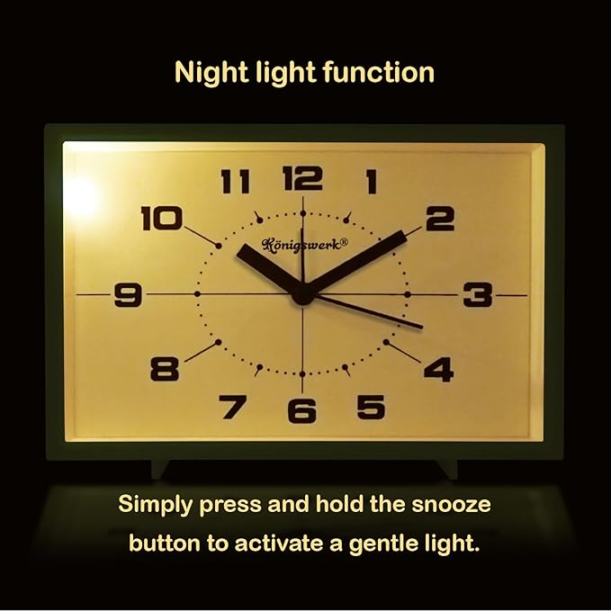 Analog Alarm Clock, 6 inch Silent Non Ticking Small Clock with Night Light, Battery Operated Simply Design for Bedroom, Bedside, Living Room, Room Decor, Desk, Table (Green)