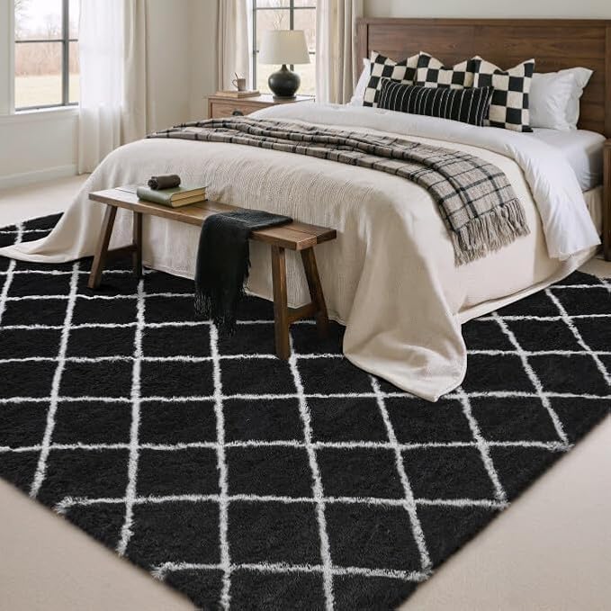 5x8 Checkered Rug for Bedroom Black and White Modern Soft Area Rug Fluffy Non-Slip Carpet for Living Room Playroom Home Aesthetic Decor