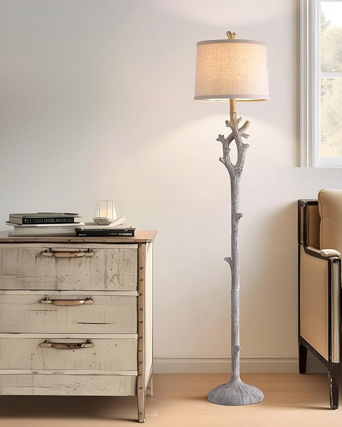 OYEARS Retro Farmhouse Floor Lamp for Living Room Rustic Standing Lamps Tree Trunk Deco Modern Country Vintage Wood Floor Lamp（Brown）