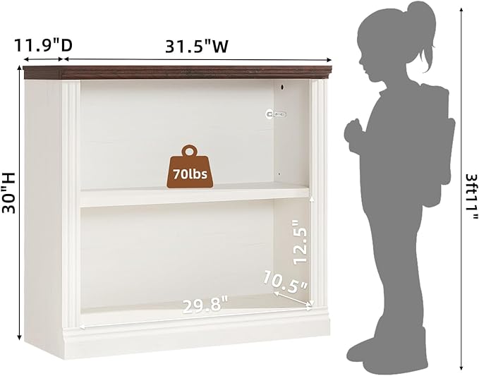 RWYHG 30" White Bookshelf Set of 4,2-Tier Thick Wood Book Shelf with Adjustable Shelve,Free Standing Farmhouse Bookcase with Open Display Storage,Floor Vintage Bookshelves for Living Room,Office