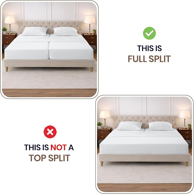 SGI Split King Sheet Set for Adjustable Bed Egyptian Premium Cotton 600 Thread Count Sheets for Sleep Number Bed 15" Deep Pocket 5 Pc Set with 2 Twin XL Fitted Sheets Soft Breathable - White