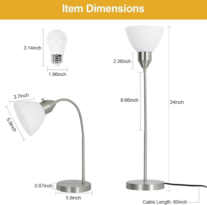 RISLG LED Desk Lamp for Home Office, 3 Levels Dimmable Reading Light, Flexible Table Lamp for Bedside Office, Rotary Switch Control, Desk Lamp for College Dorm Study Lamp, Bulb Included, Sliver