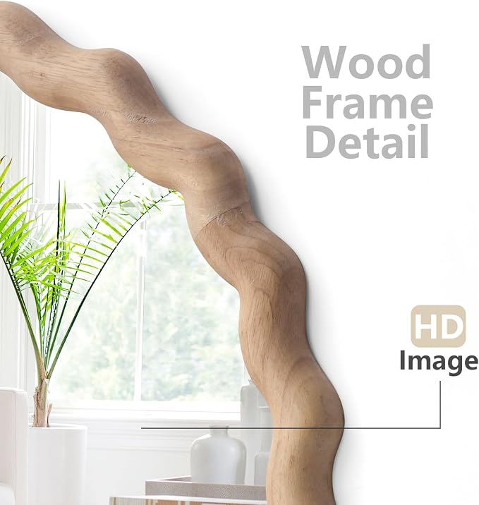 Irregular Wall Mirror,Wood Round Farmhouse Mirror Unique Vanity Mirror,30" Nature Wooden Modern Bathroom Mirror for Washroom Living Room Bedroom