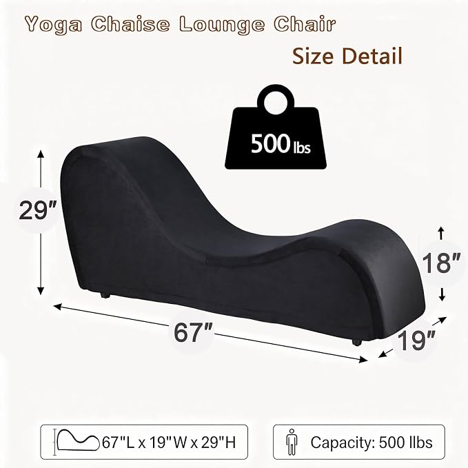 Black Ergonomic Curved Chaise Lounge Chair for Relaxing, Sofa Bench with Heavy-Duty Metal Frame & Removable Velvet Cover