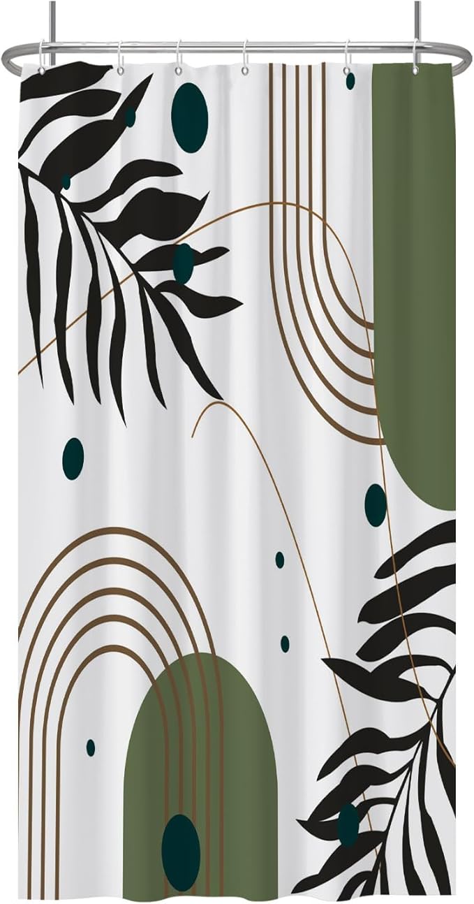 Baocicoo Mid Century Boho Shower Curtain Botanical Abstract Green Leaf Shower Curtain for Bathroom Hostel Hotel Cubicle Bathtub Decor Durable Waterproof Curtain for Bathroom with Hooks 36x72 Inches